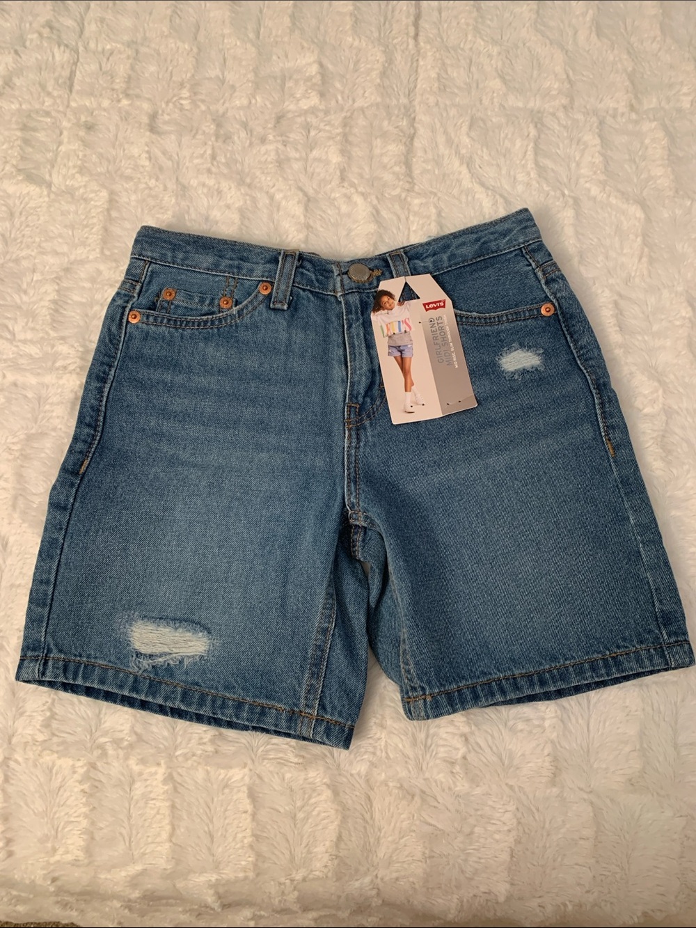 Girls Levi's Blue High-Rise Denim Shorts with Light Distress